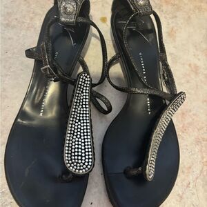 Giuseppe Zanotti dress shoes Thong Wedge Sandals Swarovski Crystals heels flats